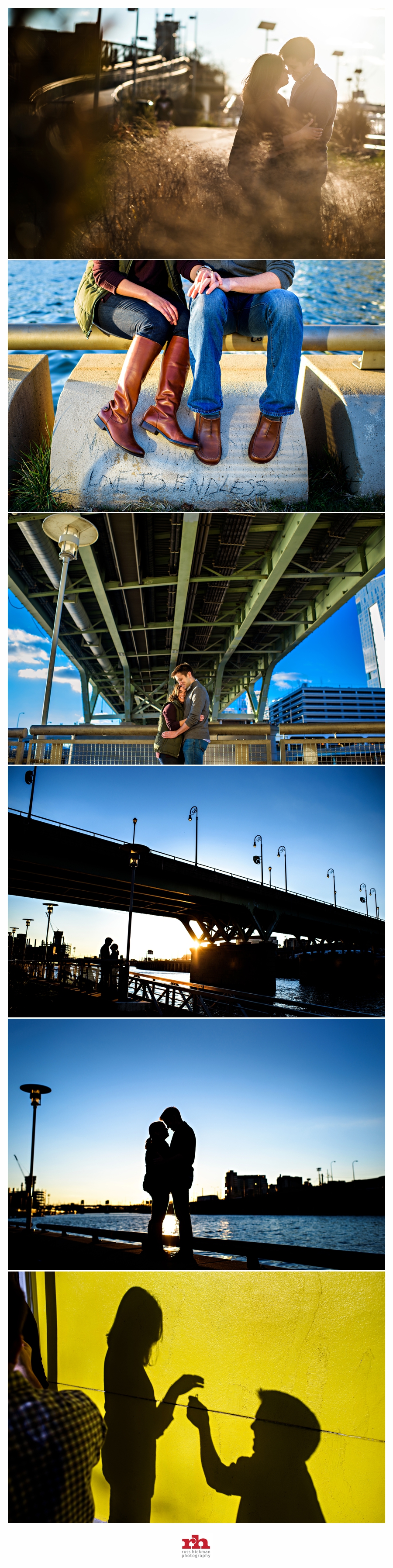 A couple in love on the Schuykill Banks Boardwalk during their Philadelphia Engagement Session with Russ Hickman Photography.
